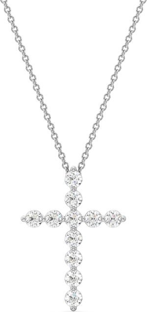 GILDED 1 ct. T.W. Lab Grown Diamond (SI1 Clarity, F Color) and Sterling Silver & 14KT Gold Plated Silver Cross Pendant with an 18 Inch Spring Ring Clasp Cable Chain