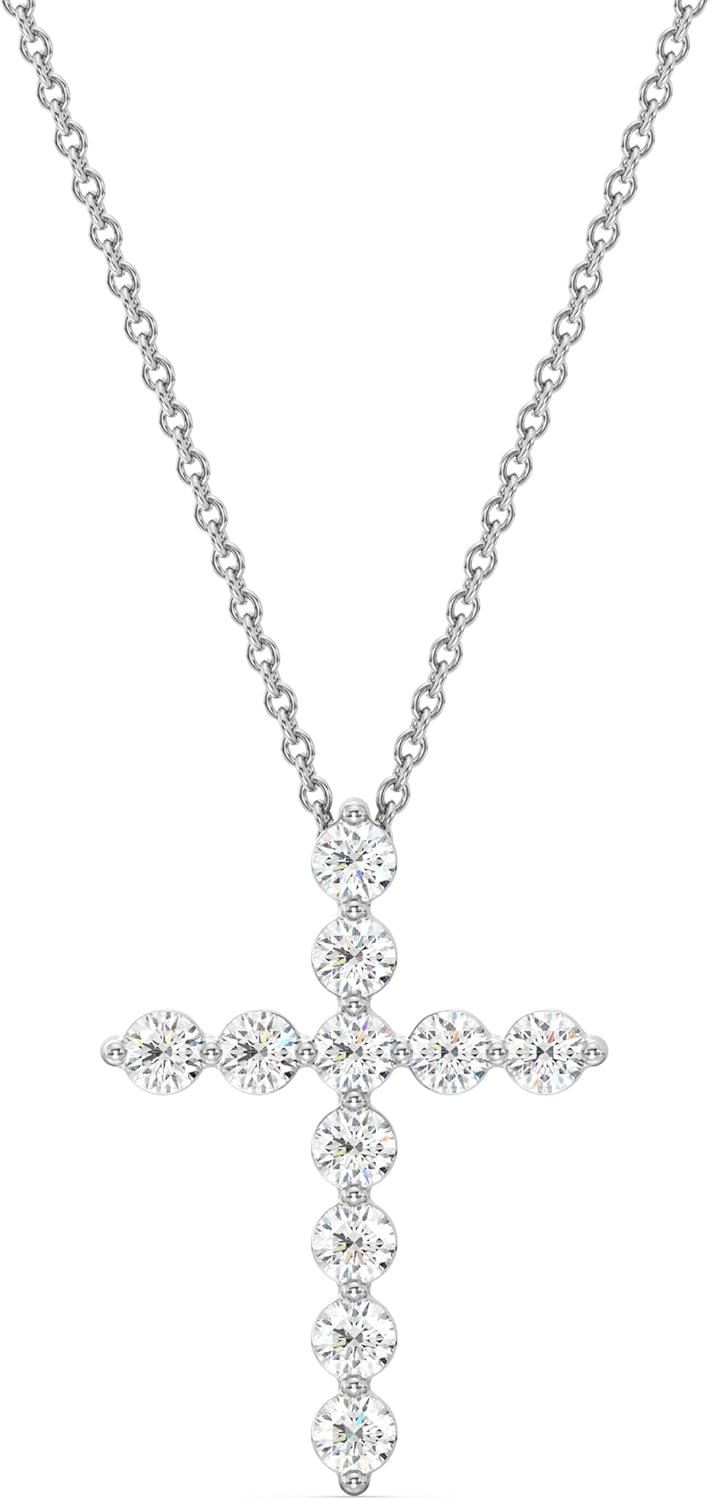 GILDED 1 ct. T.W. Lab Grown Diamond (SI1 Clarity, F Color) and Sterling Silver & 14KT Gold Plated Silver Cross Pendant with an 18 Inch Spring Ring Clasp Cable Chain