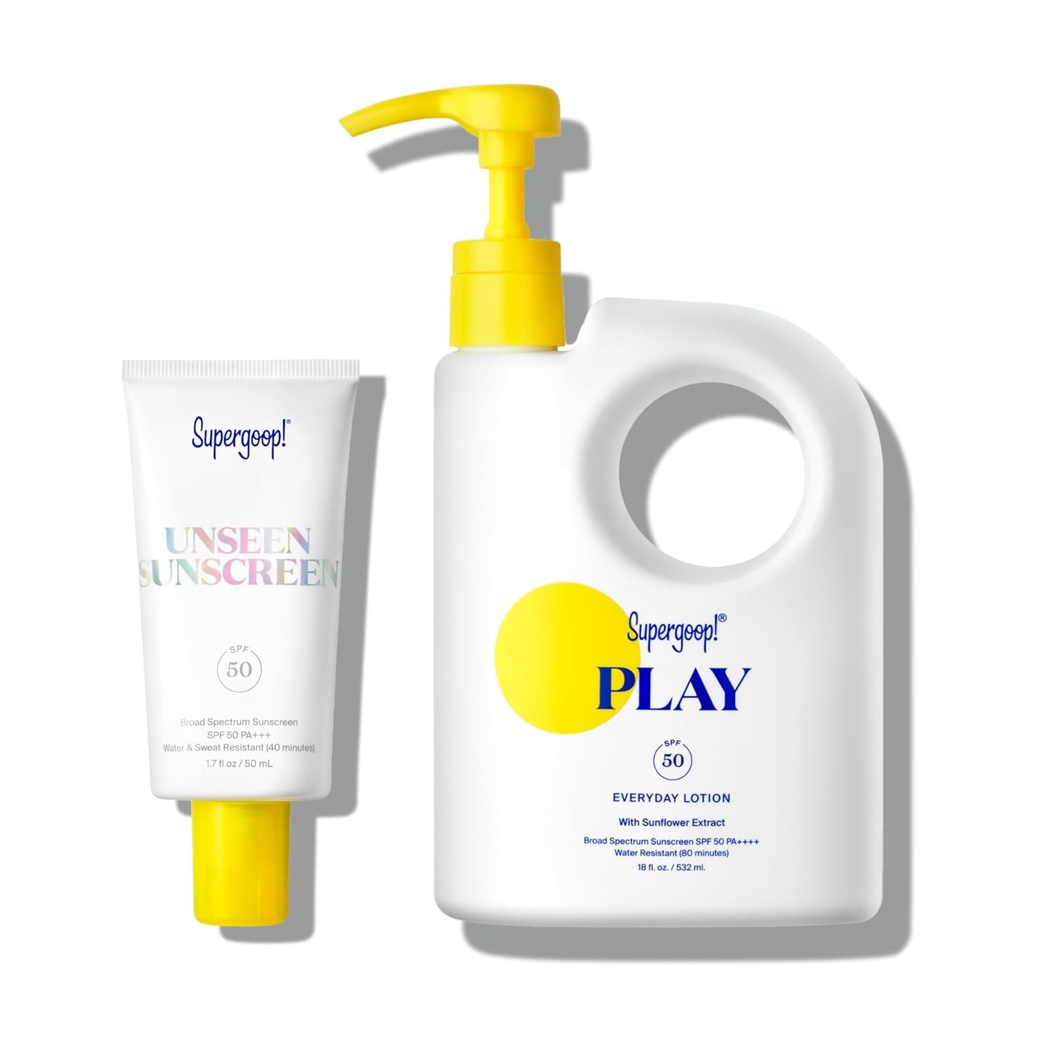 Supergoop! Unseen Sunscreen SPF 50 Invisible Sun Protection for Face (1.7 fl oz) + PLAY Everyday Lotion SPF 50 (18 fl oz) - Broad Spectrum Body & Face Sunscreen Recommended for Sensitive Skin