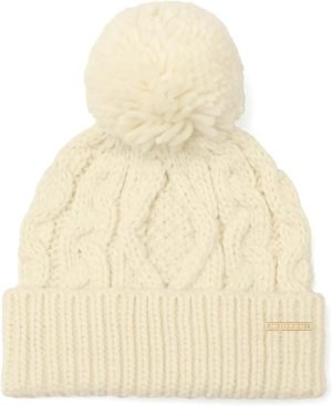Michael Kors Womens Diamond Cable Cuff Hat, Stylish Fashion Accessory for Winter Cream
