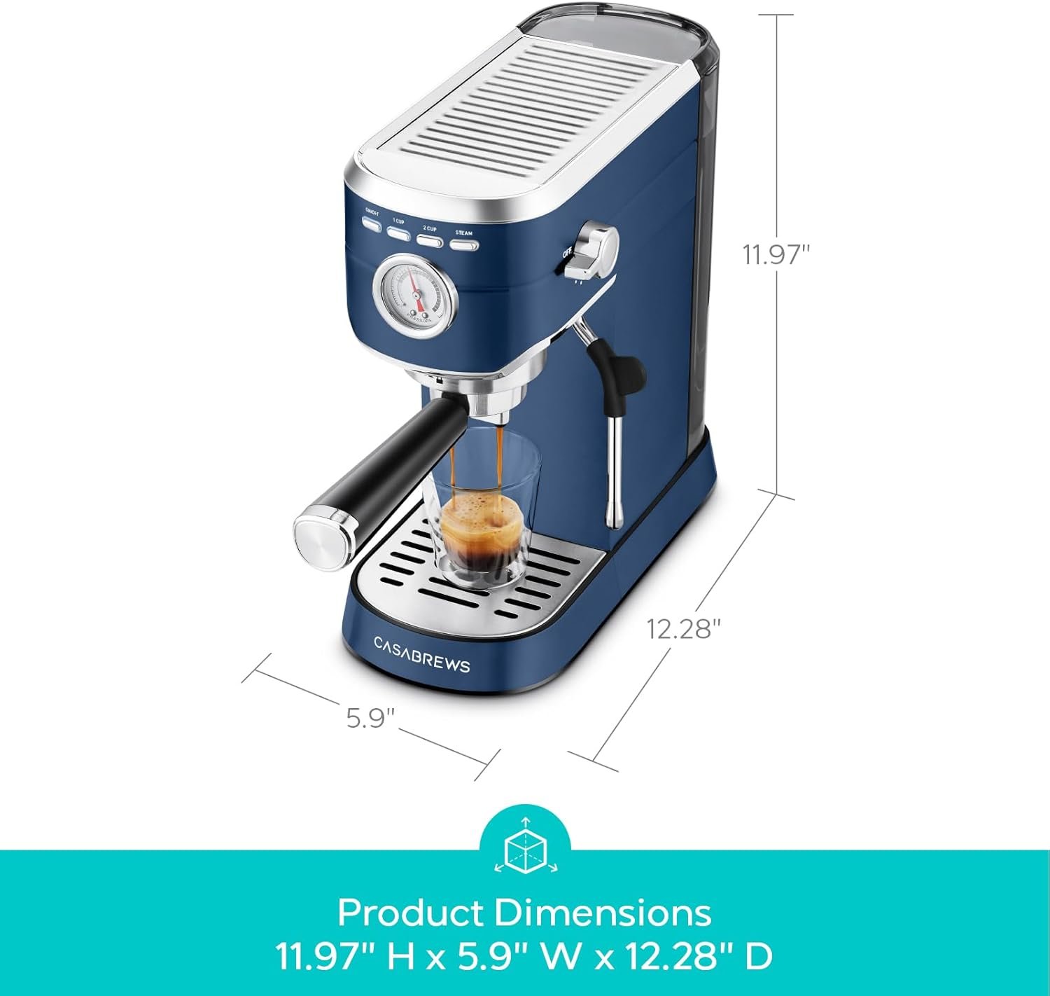 CASABREWS Espresso Machine 20 Bar, Professional Espresso Maker with Milk Frother Steam Wand, Espresso Coffee Machine with 34oz Removable Water Tank, Gift for Coffee Lovers, Coffee Gift, Sapphire Blue - Image 7