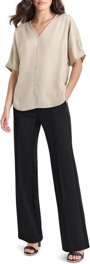 DKNY Womens Lounge V Neck Short Sleeve Top