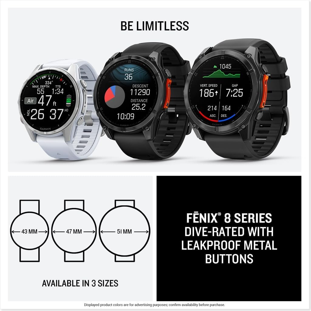Garmin fēnix® 8 – 51 mm, AMOLED, Sapphire, Premium Multisport GPS Smartwatch, Long-Lasting Battery Life, Dive-Rated, Built-in LED Flashlight, Carbon Gray DLC Titanium with Pebble Gray Band - Image 7