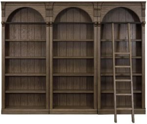 Martin Furniture Traditional 8′ Tall Bookcase Wall with Ladder, Storage Organizer, Display Shelf Unit for Office, Living Room, Brown