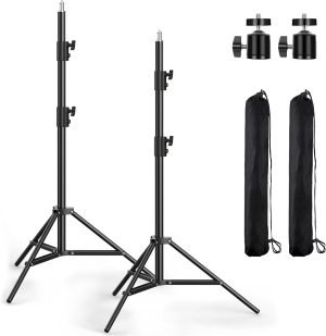 Photography Light Stand, 110″/9.2ft/280cm Portable Reverse Folding Tripod with Travel Bag Aluminum Heavy Duty for Camera,Video,Softboxes,Umbrell,Wedding Outdoor Video Shooting （2 Pack）