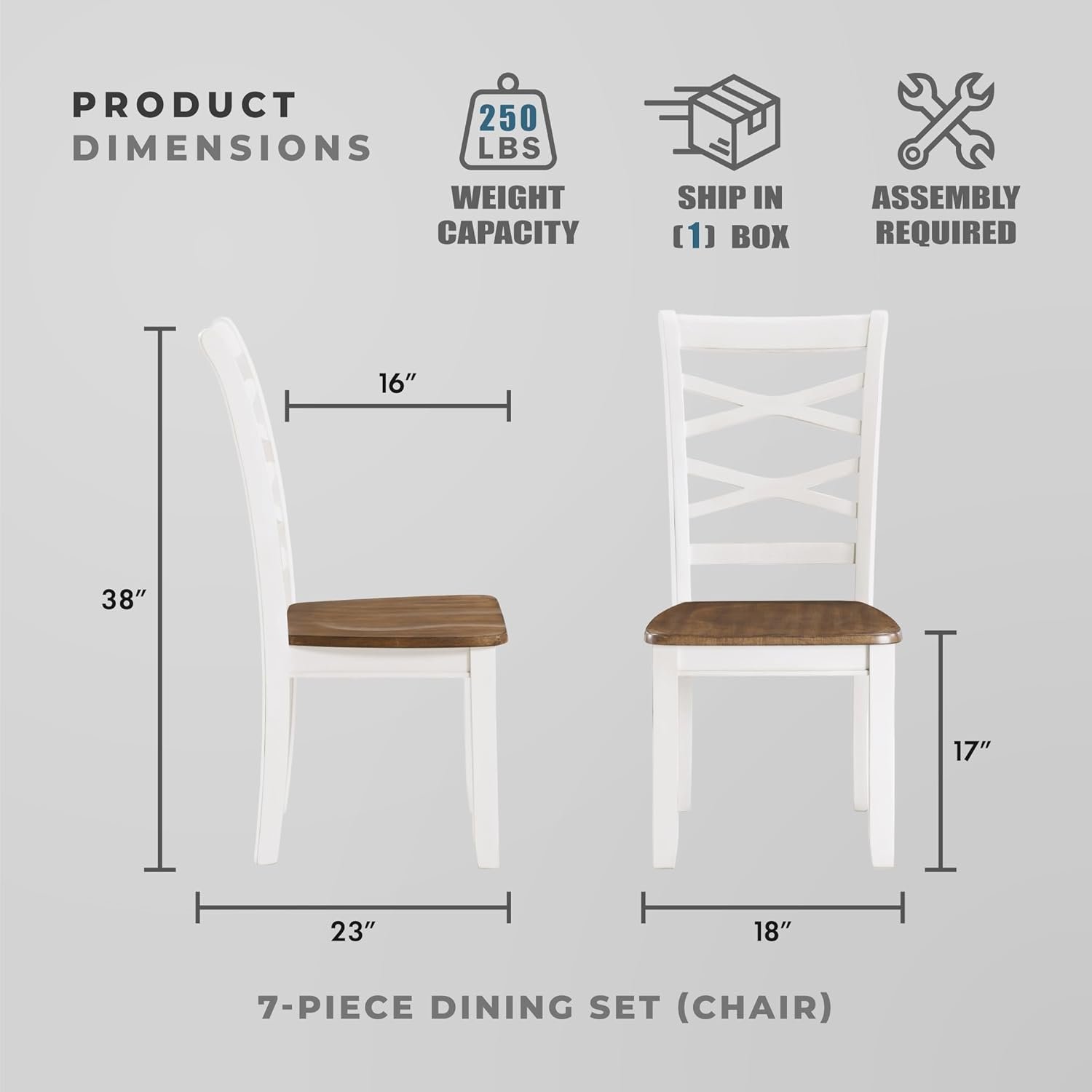 Lexicon Dining Table Set for 6 with Chairs, Wood 7 Piece Farmhouse Dining Room Table and Chairs Set of 6, Cross Back, Easy Assembly Seater for Indoor Home, Dinner, Kitchen, Cherry/White - Image 4