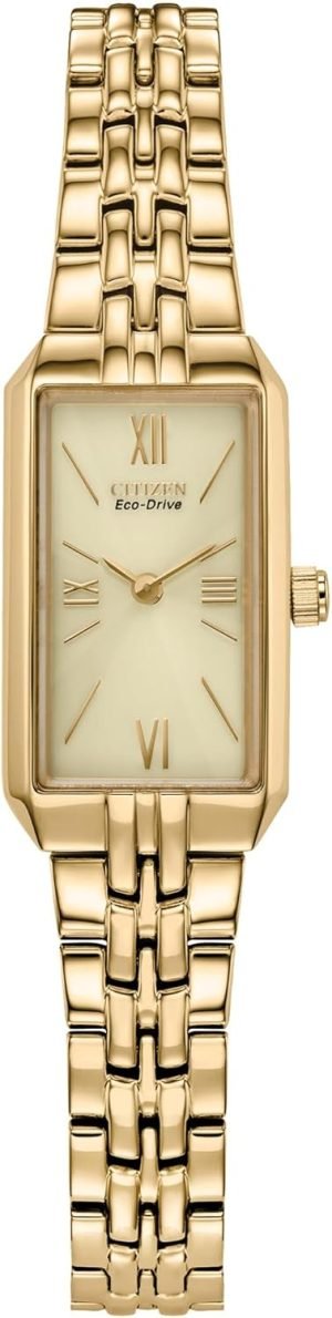 CITIZEN Ladies’ Eco-Drive Classic Dress Corso Stainless Steel Rectangle Watch, 2-Hand, Jewelry Clasp
