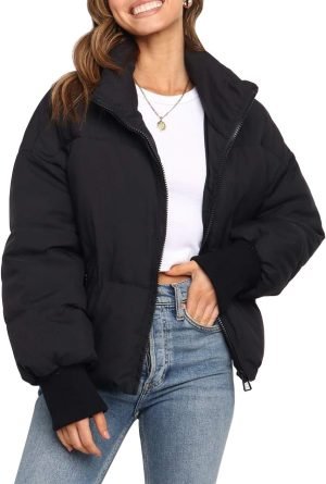 MEROKEETY Women’s 2025 Winter Long Sleeve Zip Puffer Jacket Pockets Baggy Short Coat...