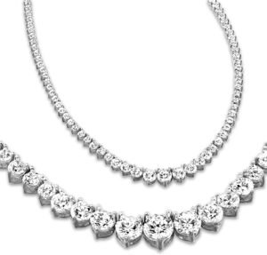 Houston Diamond District Lab Grown Diamond Tennis Riviera Necklace, Round Cut Graduating and Straight Design, 3-Prong Setting Premium Collection