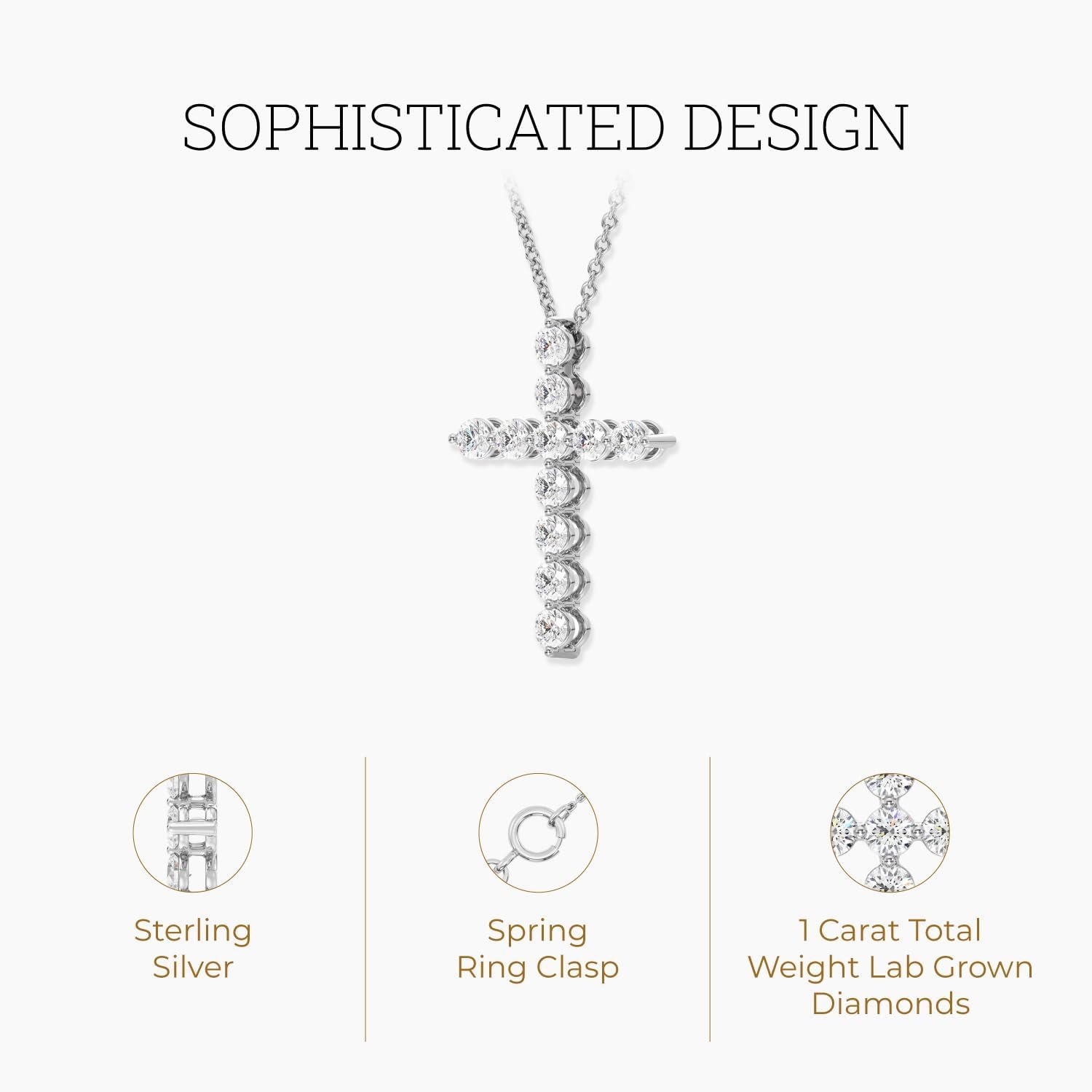 GILDED 1 ct. T.W. Lab Grown Diamond (SI1 Clarity, F Color) and Sterling Silver & 14KT Gold Plated Silver Cross Pendant with an 18 Inch Spring Ring Clasp Cable Chain - Image 2