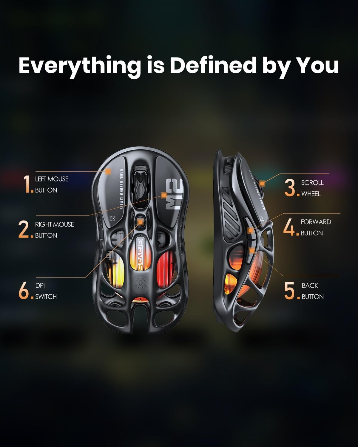 GravaStar Mercury M2 Wireless Gaming Mouse with 26,000 DPI, PAW3395DM Sensor -79g Lightweight Hollowed-Out Design -5 Programmable Buttons -5 Dynamic Lightsync RGB - Image 7
