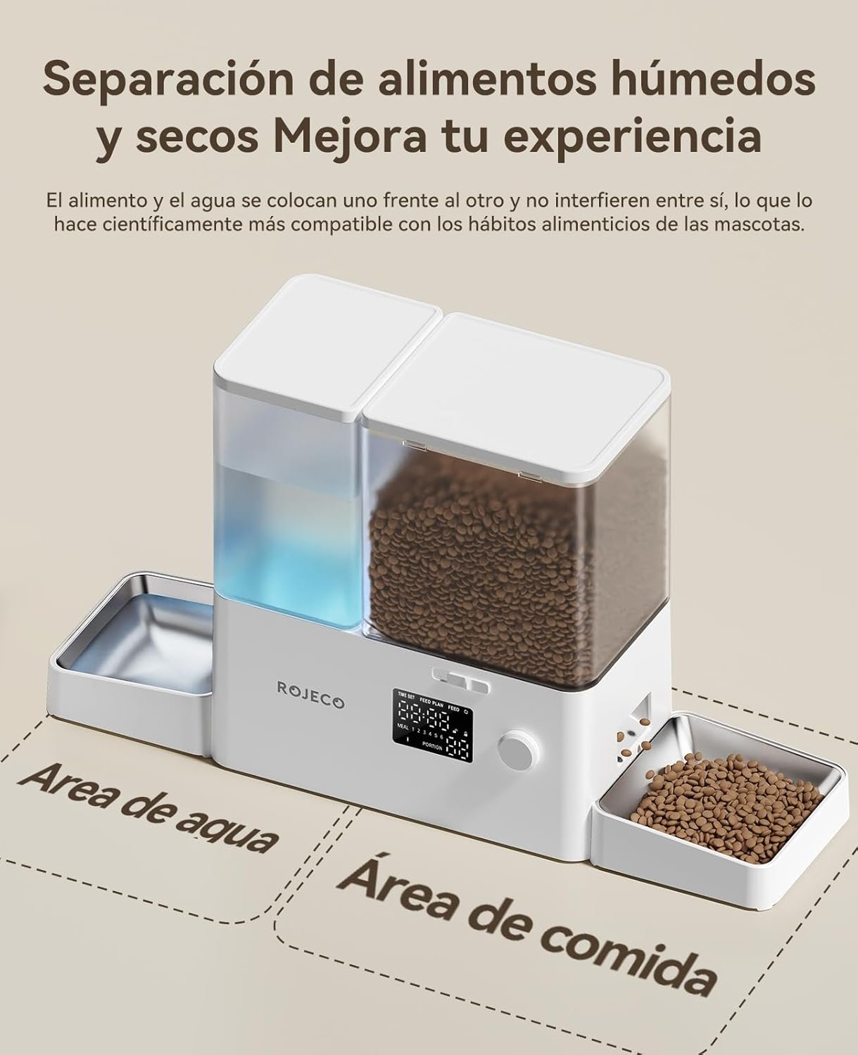 Rojeco 36Cups/8.5L Pet Automatic Cat Feeder and Gravity Water Dispenser,Stainless Steel Bowls 2-in-1 Set Large Capacity 5L Food Feeder and 3.5L Water Fountain for Cats,Pets,Small Dogs,Puppies,Kittens - Image 3