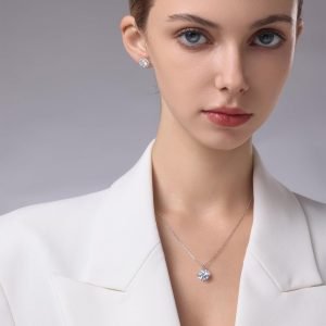 KRKC Moissanite Pendant Necklace for Women, 0.5CT/1CT/2CT/3CT/4CT Lab Created Diamond Solitaire Pendant, VVS1 Clarity D Color, Adjustable 14K White Gold Plated S925 Sterling Silver Chain, Jewelry Gift for Anniversary Valentines Christmas Day