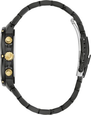 Bulova Men’s Classic 6-Hand Chronograph Diamond Quartz Black Ion Plated Stainless Steel Watch, 24 Hour Time, 43mm, Style:98D190