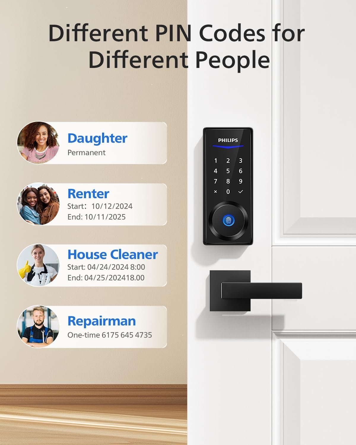 Philips Smart Lock with Handles, Keyless Entry Door Lock Set, Smart Door Lock with 2 Level Handles, Digital Keypad Deadbolt for Front Door, App Fingerprint PIN Code Unlocking, Auto Locking - Image 5