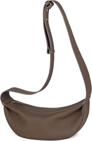 Genuine Leather Sling Bags Crossbody Women, Minimalist Style Casual Chest Bags with Wide Strap