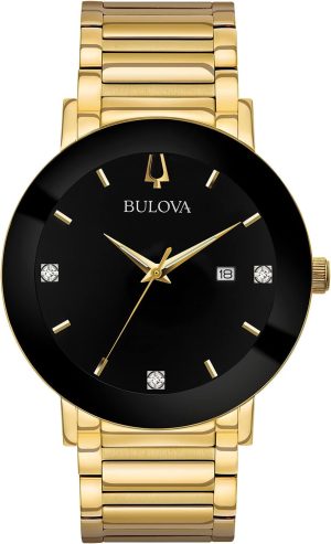 Bulova Men’s 3-Hand Quartz Watch with Diamond Dial and Edge to Edge Crystal