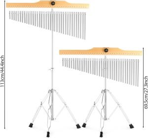 EASTROCK 36 Note Chimes Musical Instruments Percussion Instrument Single-row Chime Bar Chimes Percussion Height-Adjustable Stand Silver