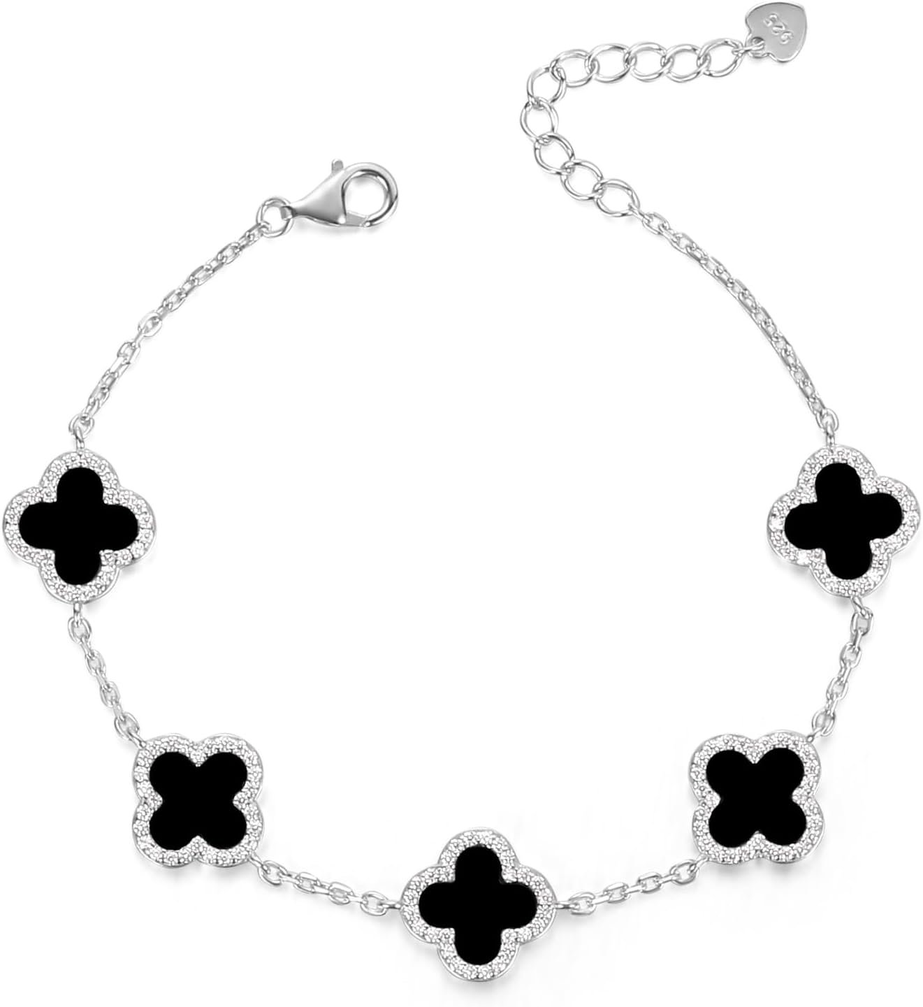 925 Sterling Silver Clover Bracelet,Adjustable Four Leaf Clover Hand Jewelry Chain & 7 Inch Tennis Bracelet Set,Fashion Matching & Sporty Style for all days