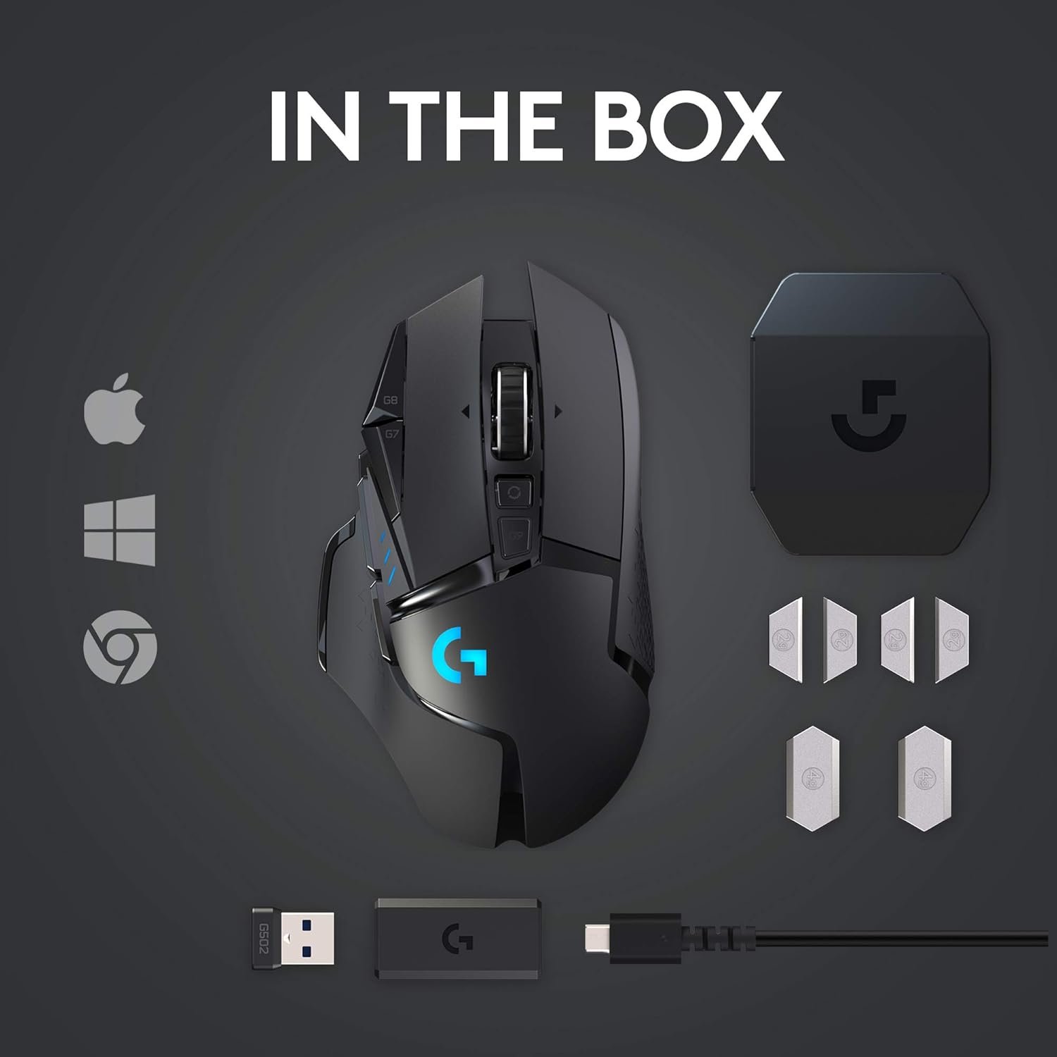 Logitech G502 Lightspeed Wireless Gaming Mouse with Hero 25K Sensor, PowerPlay Compatible, Tunable Weights and Lightsync RGB - Black - Image 9