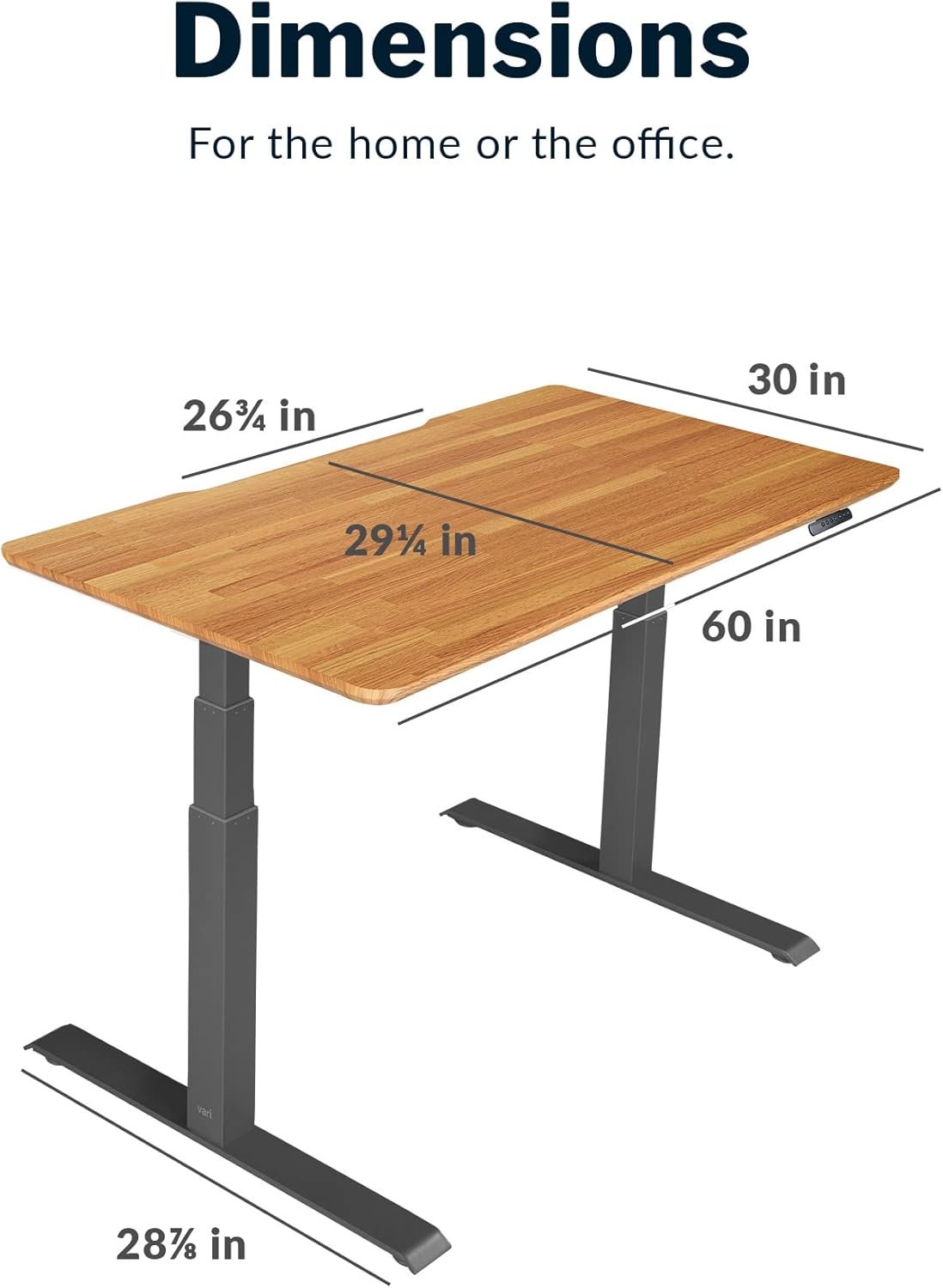 Vari Classic Electric Standing Desk - VariDesk Height Adjustable Sit/Stand Desk - Dual Motor with Memory Presets, Stable T-Style Legs - Gaming or Home Office Workstation - 60”x30”, Butcher Block - Image 2