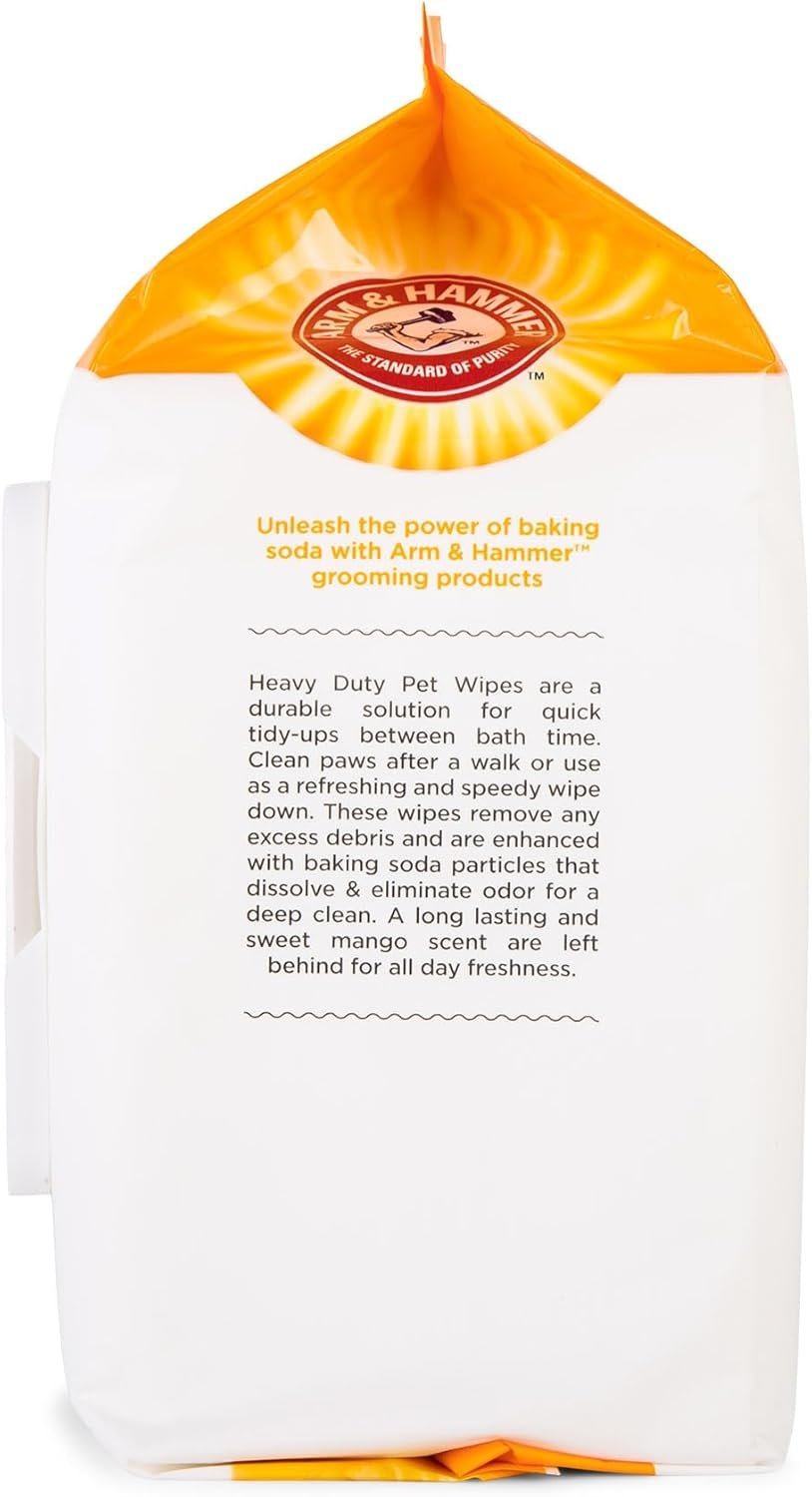 Arm & Hammer for Pets Heavy Duty Multipurpose Pet Bath Wipes | Dog Wipes Remove Odor & Refreshes Skin | Mango Scent, Dog Grooming Wipes for Pets (Pack of 12,1200 Count Total) - Image 5