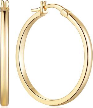 14K Gold Hoop Earrings for Women 14K Gold Earrings for Women Lightweight Gold Hoop Earring...