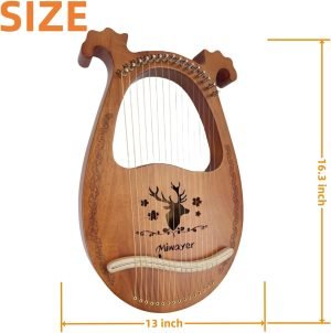 Miwayer Lyre Harp Kit 16 Strings Musical Instrument Mahogany Body Reindeer Totem Professional Harp Instrument with Accessories and Case (Wood)