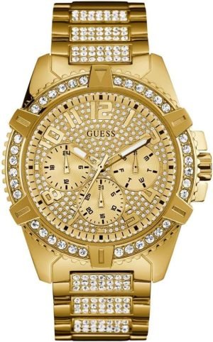 GUESS Stainless Steel Gold-Tone Crystal Embellished Bracelet Watch