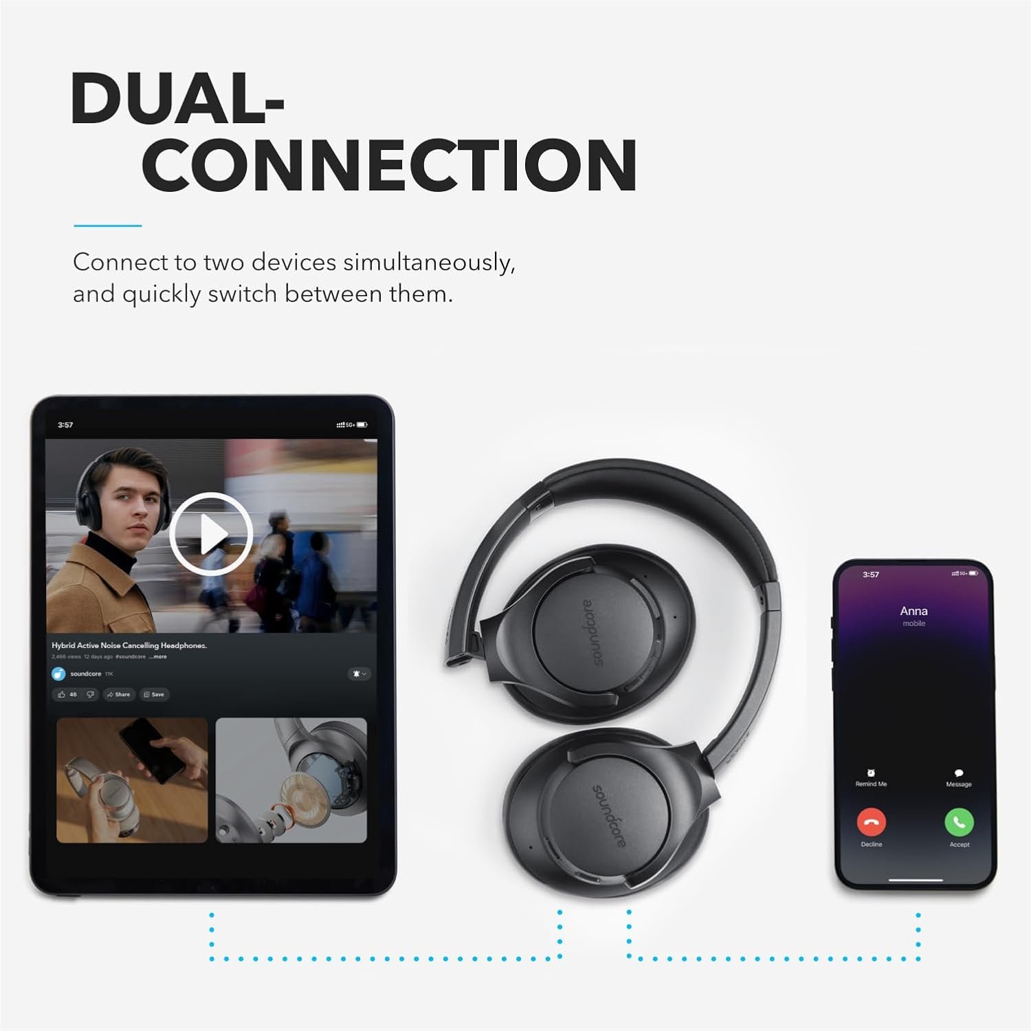 Soundcore Anker Life Q20 Hybrid Active Noise Cancelling Headphones, Wireless Over Ear Bluetooth Headphones, 70H Playtime, Hi-Res Audio, Deep Bass, Memory Foam Ear Cups, Travel, Office - Image 5
