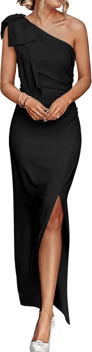 PRETTYGARDEN Women’s Summer One Shoulder Long Formal Dresses Sleeveless Ruched Bodyc...