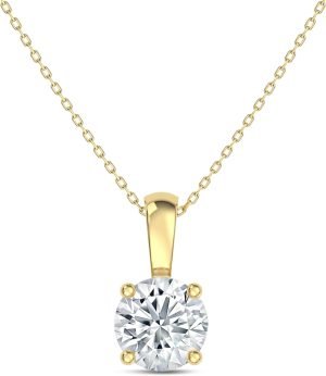EternalDia IGI Certified 0.25Ct-3.00 Carat Diamond Color/Clarity F-VS2, 14K Gold 4 Prong Set Round-cut Lab Grown Diamond Solitaire Necklace Pendant Chain