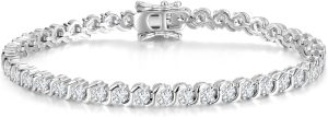 FANCIME 925 Sterling Silver Tennis Bracelet 3mm Cubic Zirconia Bracelet Fine Jewelry Birthday Gifts for Women Mom Wife Her 7.2″