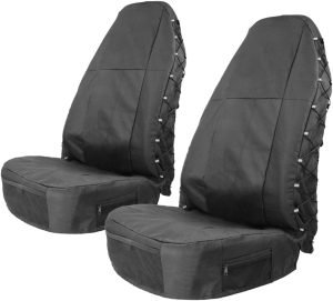 TIROL Waterproof Front Seat Covers High Back Seat Cover Bucket Seat Covers with Multi-Pockets for Semi Truck Cars Van SUV Pickup (Pack of 2)