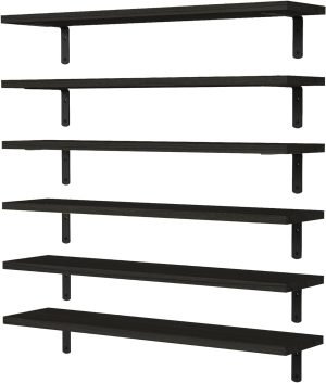 WOPITUES Wood Floating Shelves Set of 6, 24 inch Long Floating Shelves for Wall Decor, Farmhouse Shelf for Bedroom, Bathroom Storage Shelves, Book Shelves for Living Room – Black