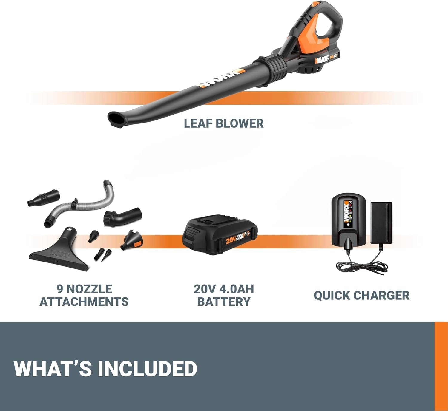 WORX WG545.1 20V Cordless Leaf Blower, Electric Blowers for Lawn Care with 120 MPH & 3.5 Lbs, Long Nozzle Design for Narrow Spaces with Cleaning Attachments, Battery & Charger Included - Image 10