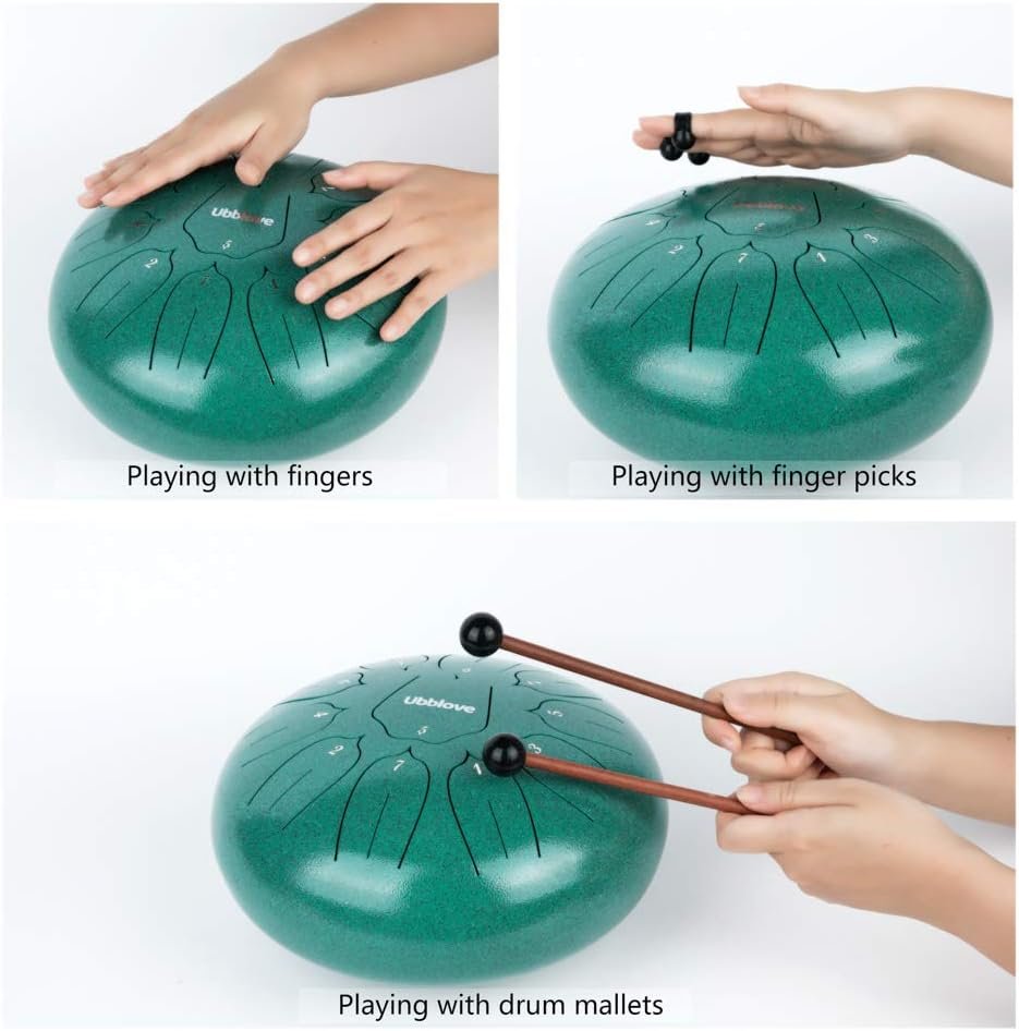 Steel Tongue Drum, Handpan Tank Drum 11 Notes 10 inch Meditation Percussion Instrument with Mallets, Finger Picks, Bag, Music Book for Musical Education Entertainment Concert Yoga Gift (Green 10 inch) - Image 3