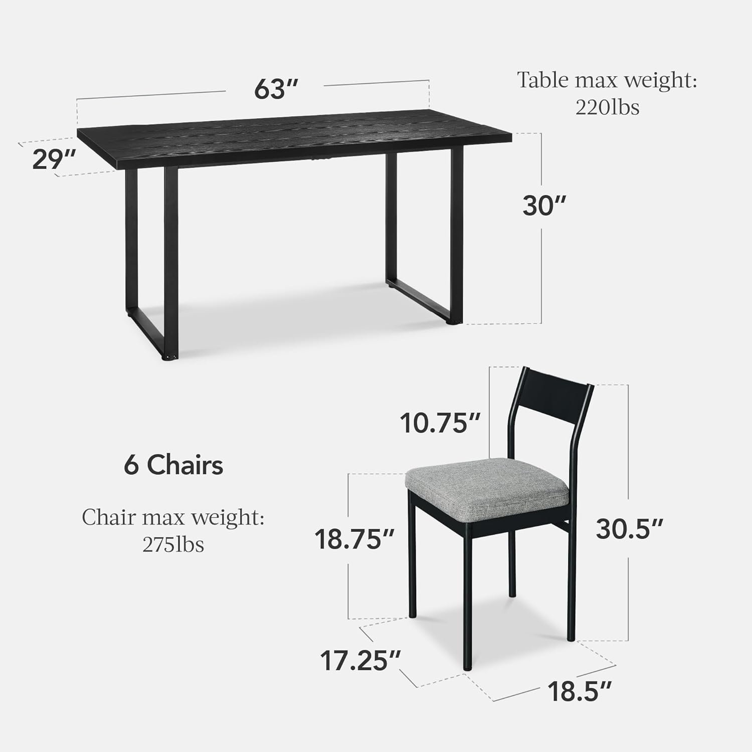 Best Choice Products 7-Piece Modern Dining Room Set, Kitchen Table Set, Dining Table w/ 6 Chairs, Upholstered Cushions, Solid Metal Frame, Curved Backrest - Black/Gray - Image 2