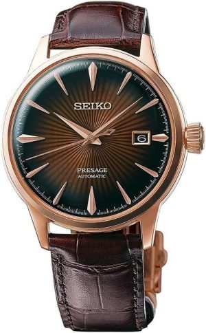 SEIKO Automatic Watch for Men – Presage Cocktail Time – Patterned with Golden Numerals and Date Calendar, 50m Water-Resistant