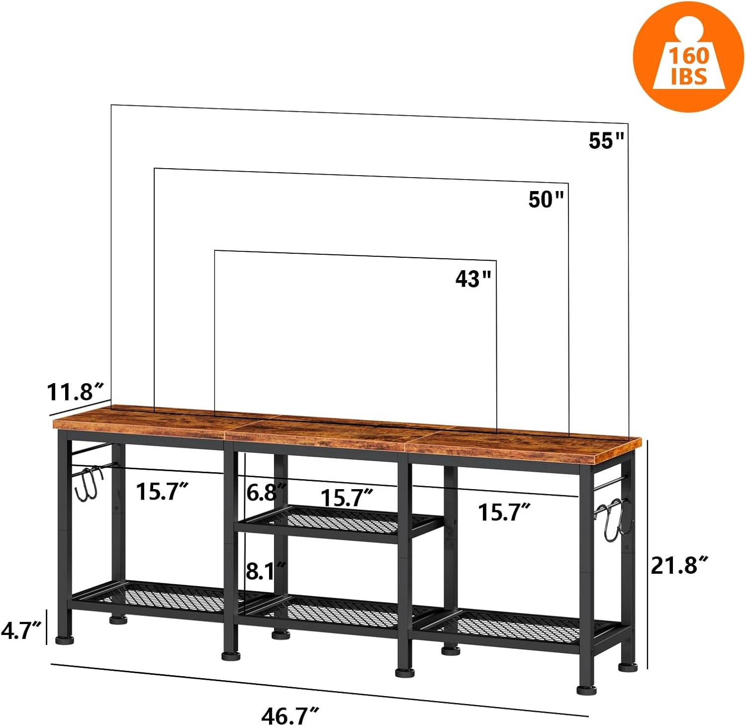 Furologee TV Stand for TVs up to 55 Inch, Entertainment Center with Open Storage Shelves, Media Console Table with Soundbar Shelf for Living Room, Bedroom, Rustic Brown - Image 2