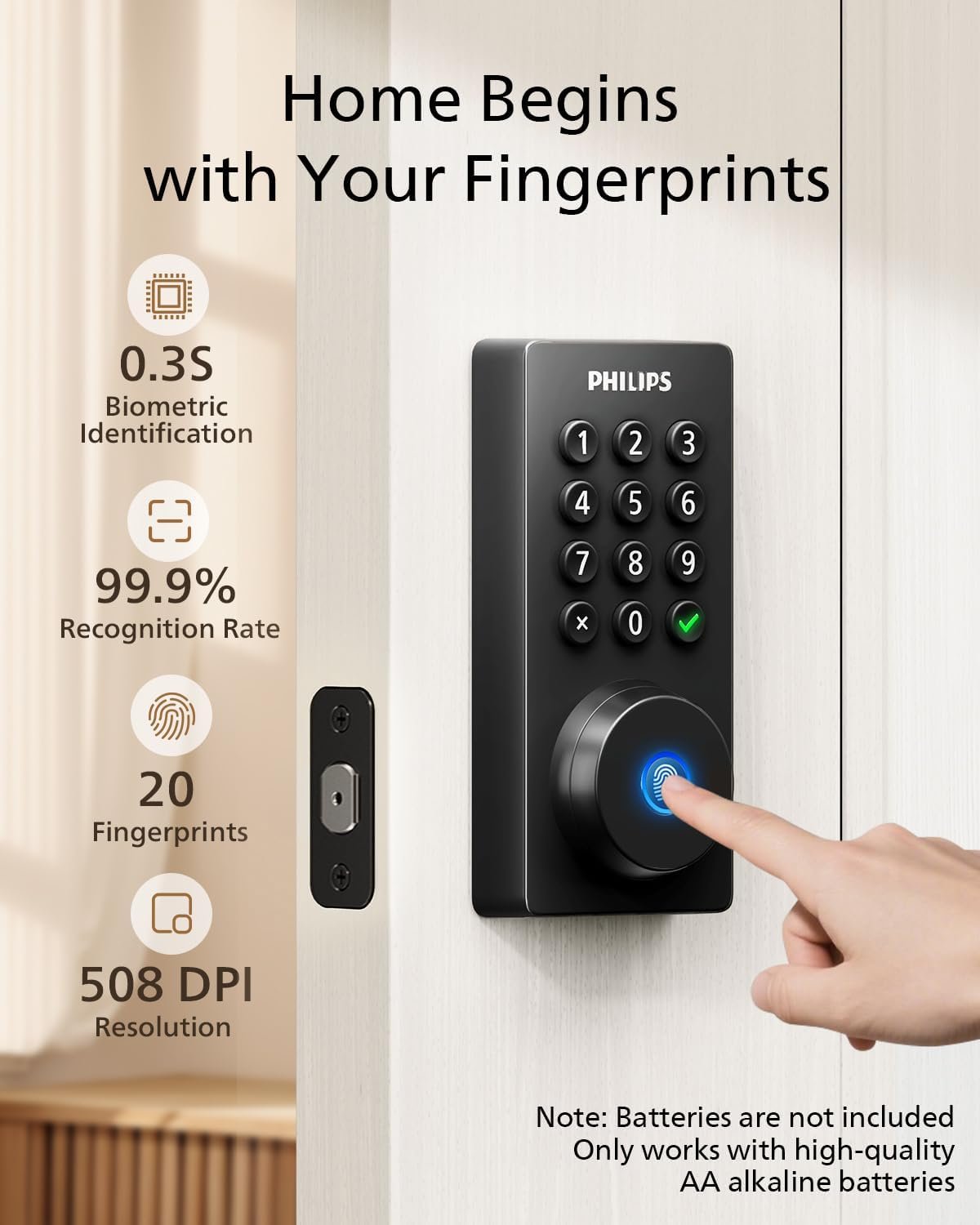 Philips Wi-Fi Door Lock, WiFi Smart Lock Keyless Entry Deadbolt for Front Door, Compatible with Alexa & Google Assistant, Remote Control, Built-in WiFi, APP Fingerprint Passcode Unlock, Auto Locking - Image 6