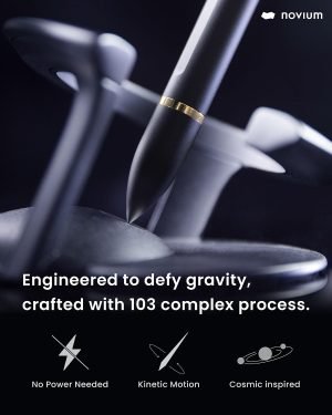 novium Hoverpen Interstellar – Space Black, Ballpoint Pen, 18K Gold-plated Pen Ring, 23.5 Degree Angle, Schmidt Ballpoint Refill, No Spills, No Spotting, No Explosions