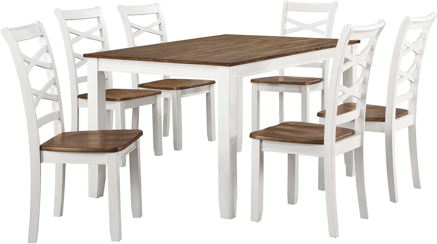 Lexicon Dining Table Set for 6 with Chairs, Wood 7 Piece Farmhouse Dining Room Table and Chairs Set of 6, Cross Back, Easy Assembly Seater for Indoor Home, Dinner, Kitchen, Cherry/White - Image 6