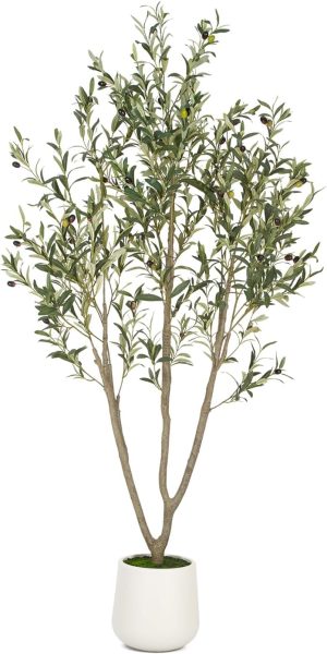 Olive Trees Artificial Indoor, 6FT Tall Faux Olive Tree with White Tall Planter, Artificia...