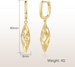 Gold Hoop Earrings 14K Gold Hoop Earrings for Women Dangle Drop Earring for Women Rhombic Twisted Hollow Shape Drop Earring for Womens Dangling 40mm