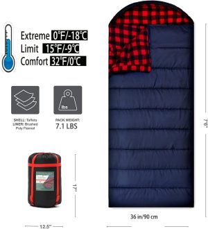 0 Degree Sleeping Bag Cotton Flannel Sleeping Bags for Adults Cold Weather Camping Winter ...