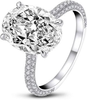 AINUOSHI 925 Sterling Silver Women Wedding Rings 5 Carat Oval Cut Cubic Zirconia Engagement Ring