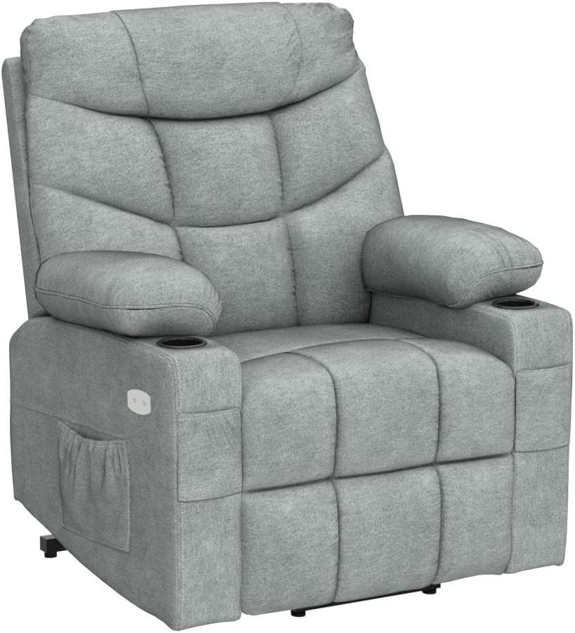 YITAHOME Electric Power Lift Recliner Chair for Elderly, Fabric Recliner Chair with Massage and Heat, Spacious Seat, USB Ports, Cup Holders, Side Pockets, Remote Control (Grey) - Image 4