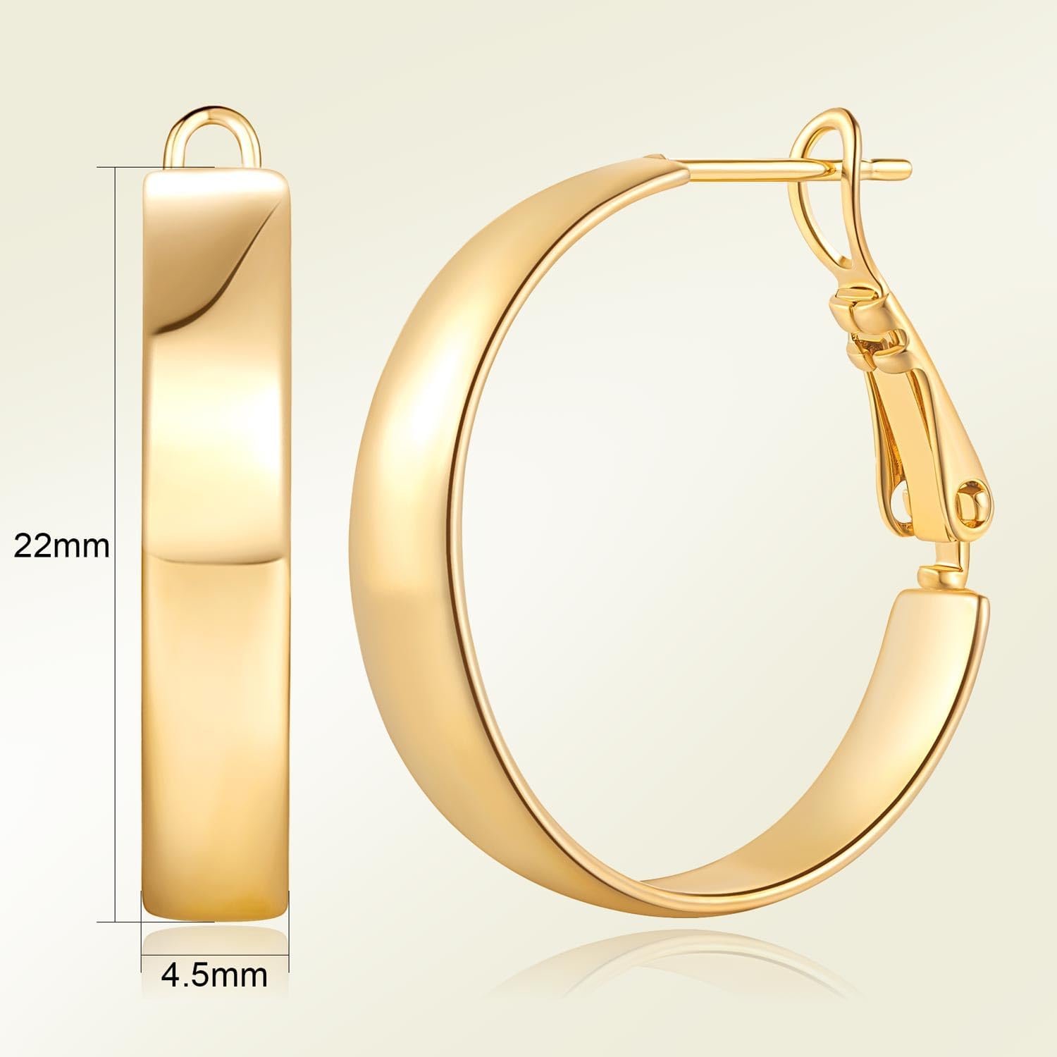 Hoop Earrings 14K Gold Hoop Earrings for Women Square-edge Gold Earring Hoops Paddle Back Women’s Hoops Earring Birthday Gifts 22mm - Image 6