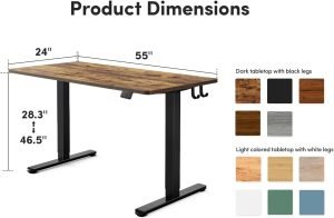 FEZIBO Standing Desk, 55 × 24 Inches Electric Height Adjustable, Sit Stand Up Desk, Home Office Desk with Splice Board, Black Frame/Rustic Brown TOP